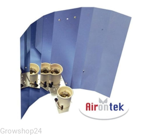 ODBŁYŚNIK, REFLEKTOR ALUMINIOWY LUSTRZANY - AIRONTEK, Z GNIAZDEM E40, ODBIJALNOŚĆ 97%, 47x47cm, Stuco, Hammered